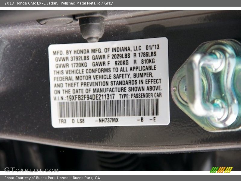 Polished Metal Metallic / Gray 2013 Honda Civic EX-L Sedan