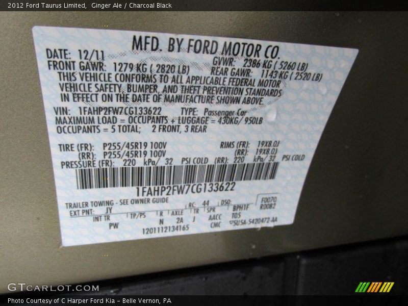 Ginger Ale / Charcoal Black 2012 Ford Taurus Limited