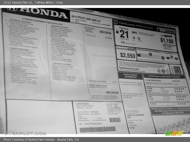 Taffeta White / Gray 2013 Honda Pilot LX