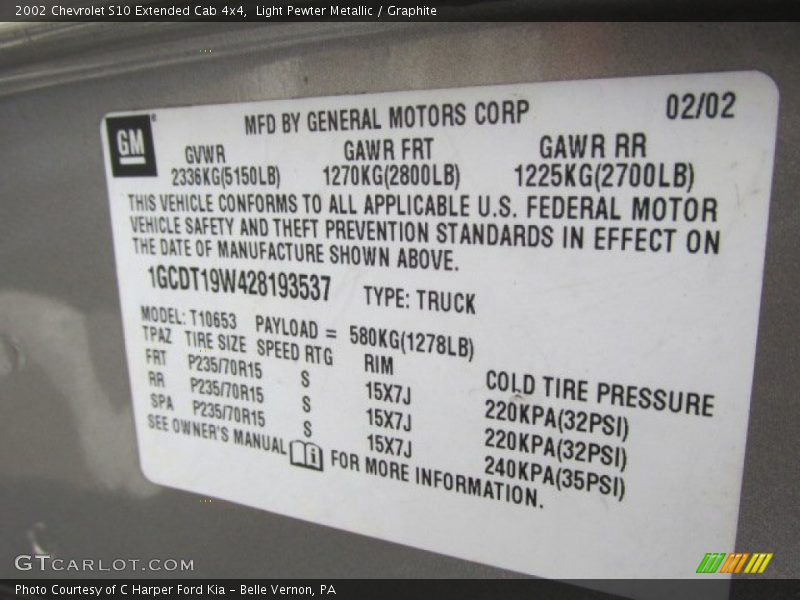 Light Pewter Metallic / Graphite 2002 Chevrolet S10 Extended Cab 4x4