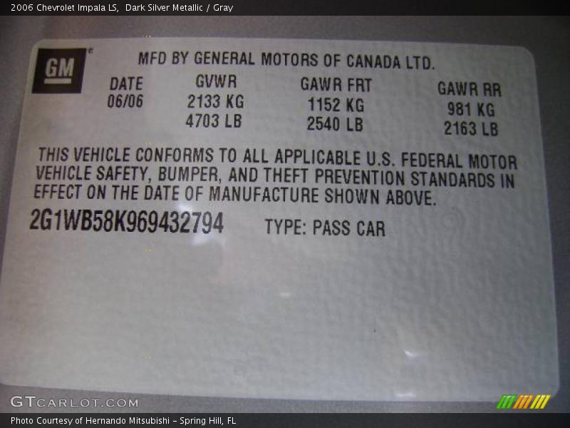 Dark Silver Metallic / Gray 2006 Chevrolet Impala LS