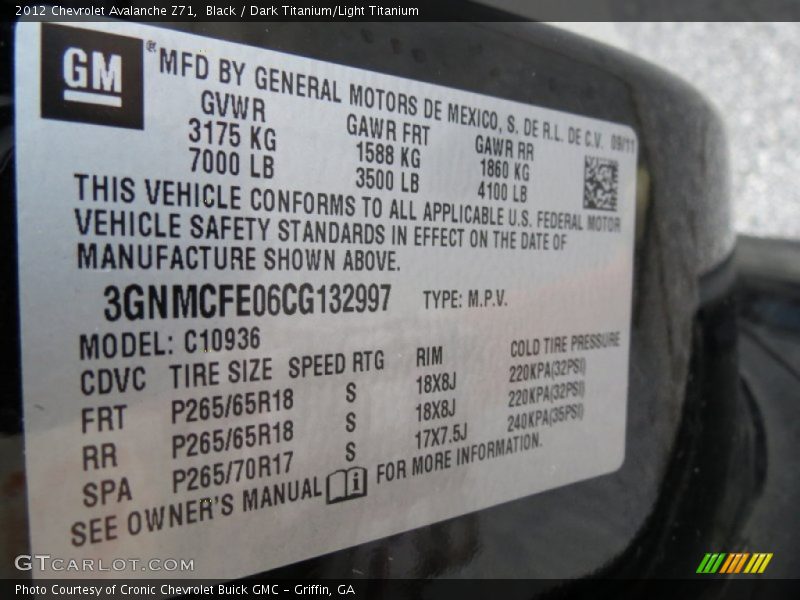 Black / Dark Titanium/Light Titanium 2012 Chevrolet Avalanche Z71