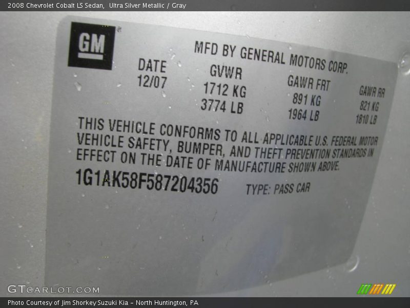 Ultra Silver Metallic / Gray 2008 Chevrolet Cobalt LS Sedan