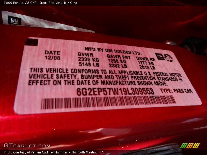 Sport Red Metallic / Onyx 2009 Pontiac G8 GXP