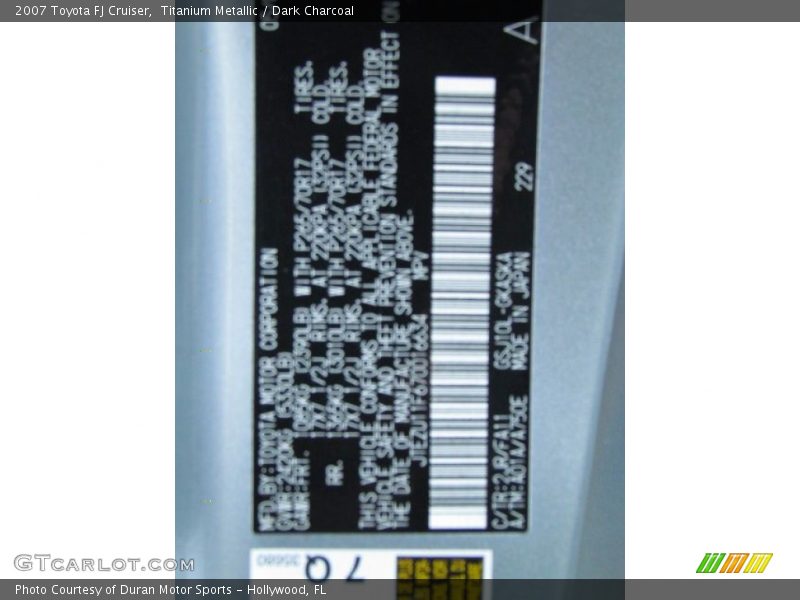 Titanium Metallic / Dark Charcoal 2007 Toyota FJ Cruiser