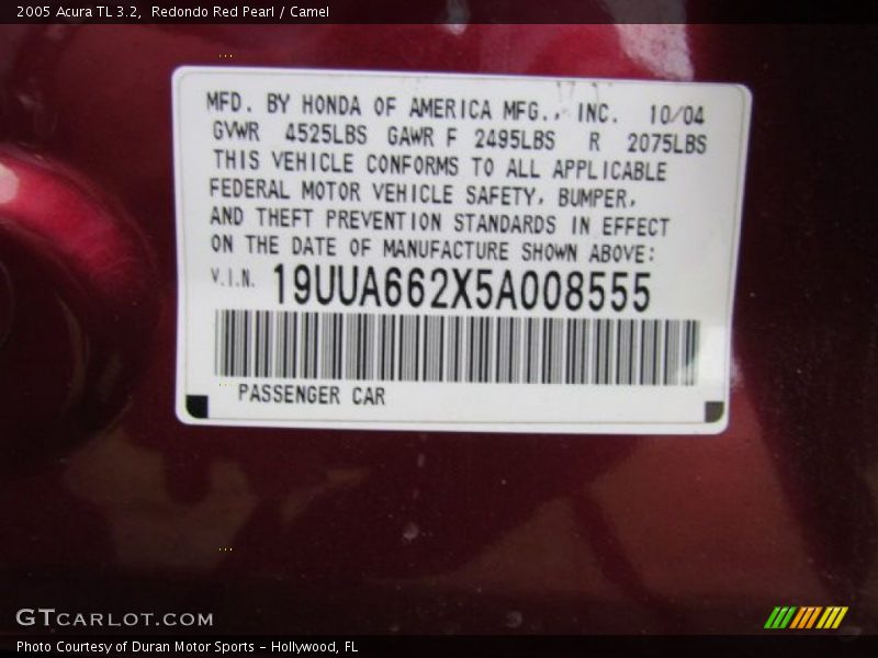 Redondo Red Pearl / Camel 2005 Acura TL 3.2