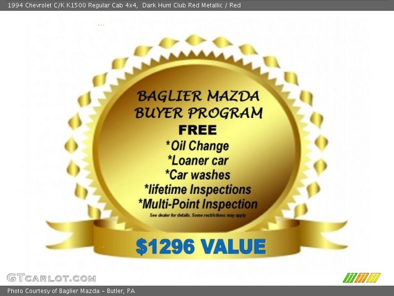 Dark Hunt Club Red Metallic / Red 1994 Chevrolet C/K K1500 Regular Cab 4x4