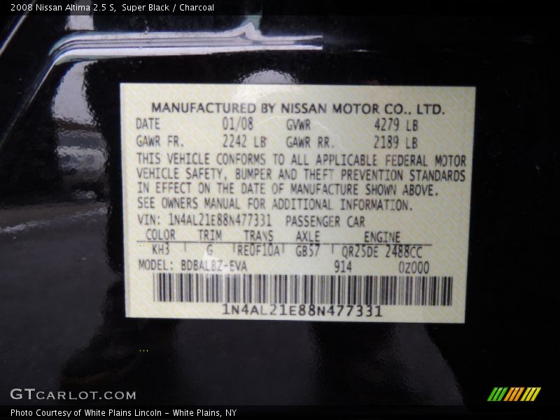 Super Black / Charcoal 2008 Nissan Altima 2.5 S