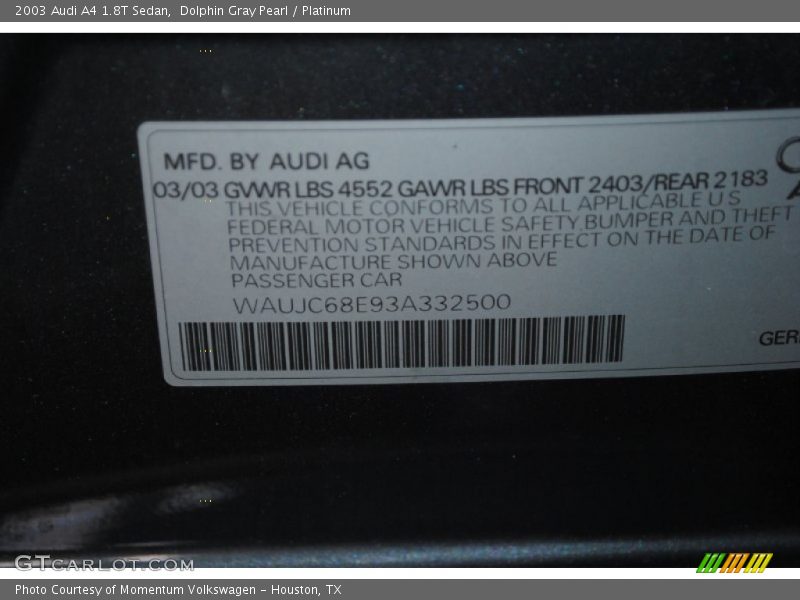 Dolphin Gray Pearl / Platinum 2003 Audi A4 1.8T Sedan