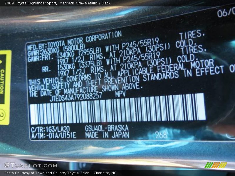 Magnetic Gray Metallic / Black 2009 Toyota Highlander Sport
