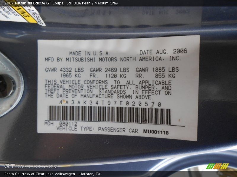 Still Blue Pearl / Medium Gray 2007 Mitsubishi Eclipse GT Coupe