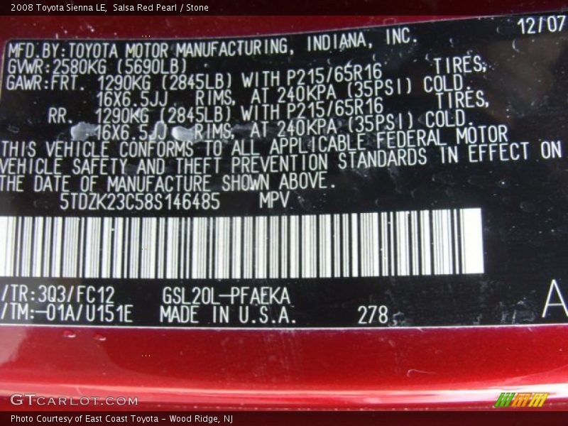 Salsa Red Pearl / Stone 2008 Toyota Sienna LE