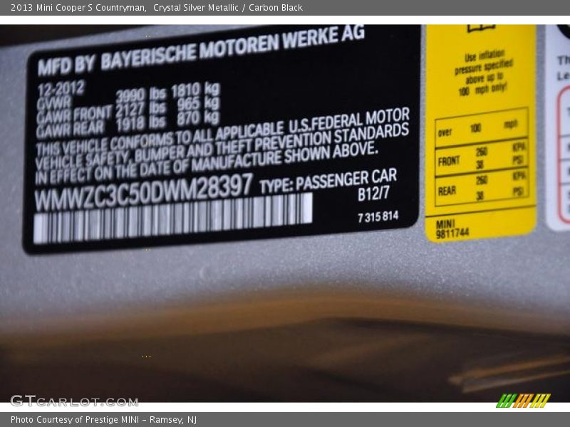 Crystal Silver Metallic / Carbon Black 2013 Mini Cooper S Countryman