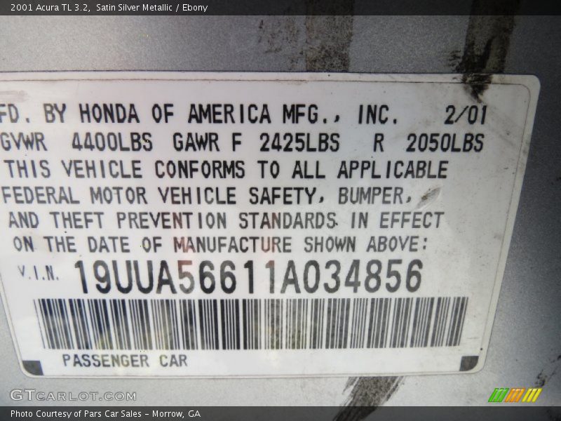 Satin Silver Metallic / Ebony 2001 Acura TL 3.2