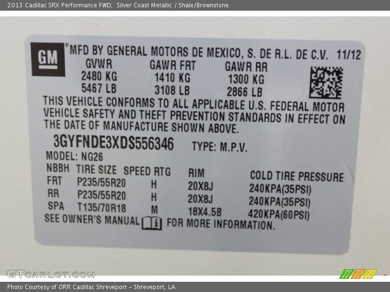 Silver Coast Metallic / Shale/Brownstone 2013 Cadillac SRX Performance FWD