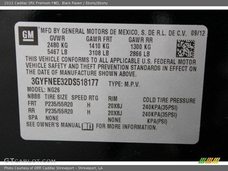 Black Raven / Ebony/Ebony 2013 Cadillac SRX Premium FWD