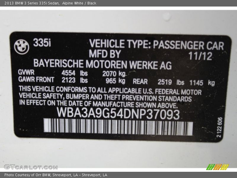 Alpine White / Black 2013 BMW 3 Series 335i Sedan