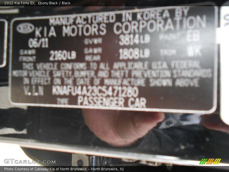 Ebony Black / Black 2012 Kia Forte EX