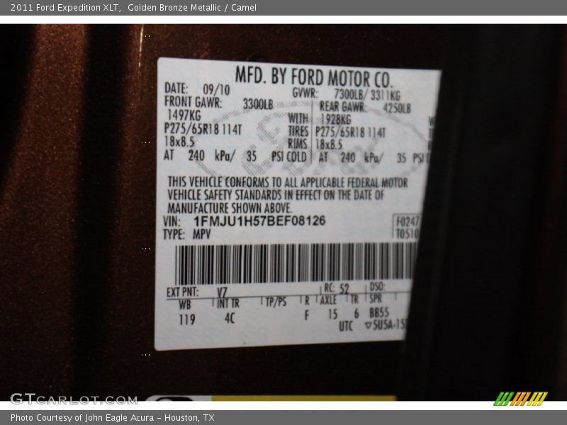 2011 Expedition XLT Golden Bronze Metallic Color Code V7