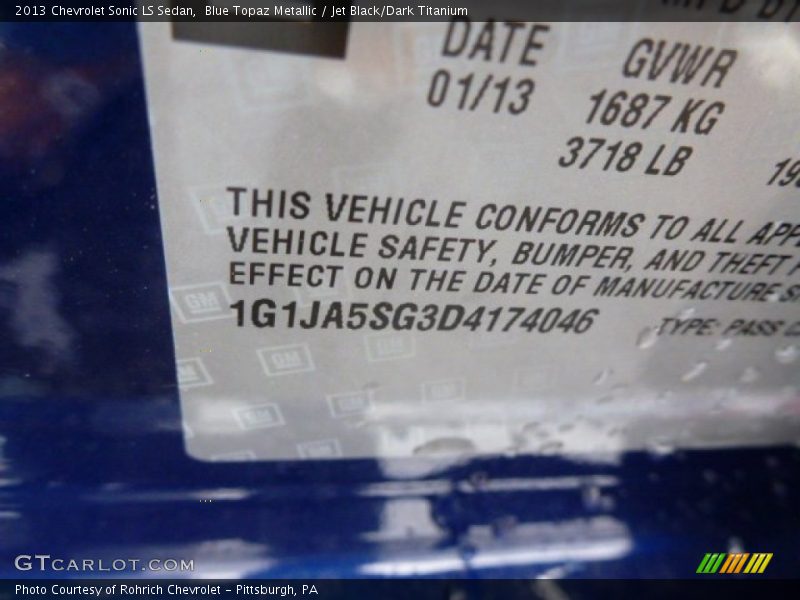 Blue Topaz Metallic / Jet Black/Dark Titanium 2013 Chevrolet Sonic LS Sedan