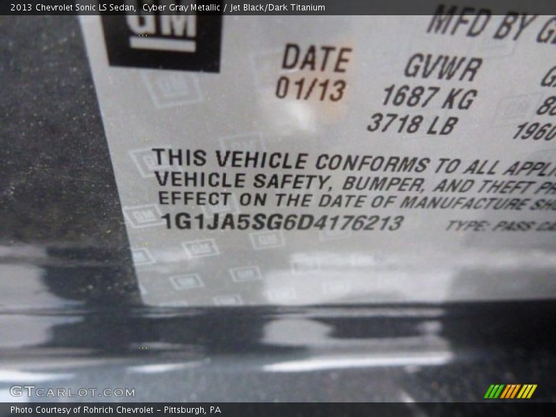 Cyber Gray Metallic / Jet Black/Dark Titanium 2013 Chevrolet Sonic LS Sedan