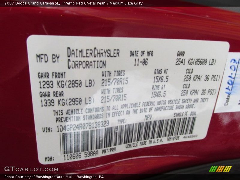 Inferno Red Crystal Pearl / Medium Slate Gray 2007 Dodge Grand Caravan SE