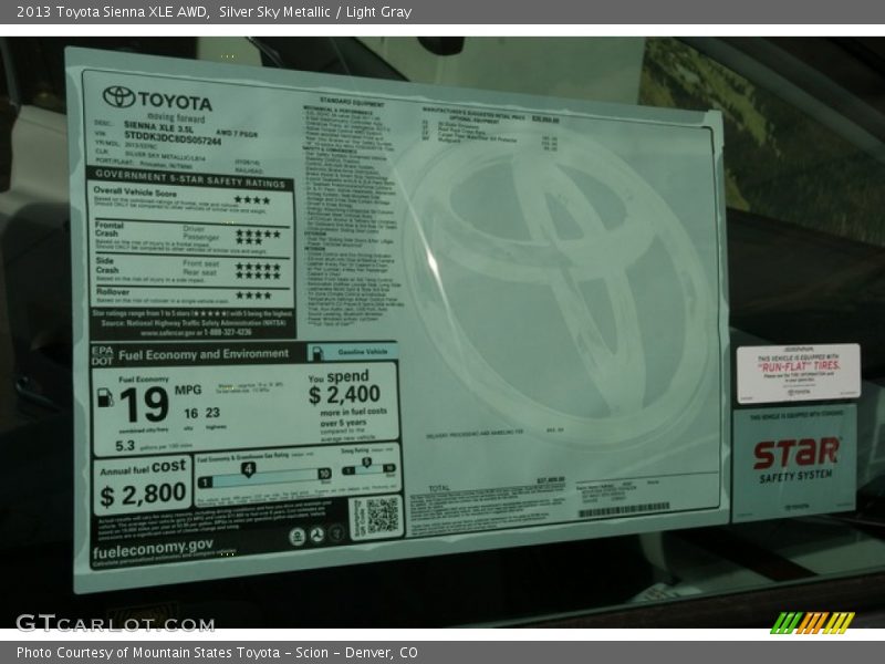 Silver Sky Metallic / Light Gray 2013 Toyota Sienna XLE AWD