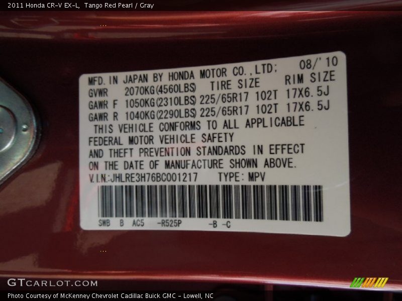 Tango Red Pearl / Gray 2011 Honda CR-V EX-L