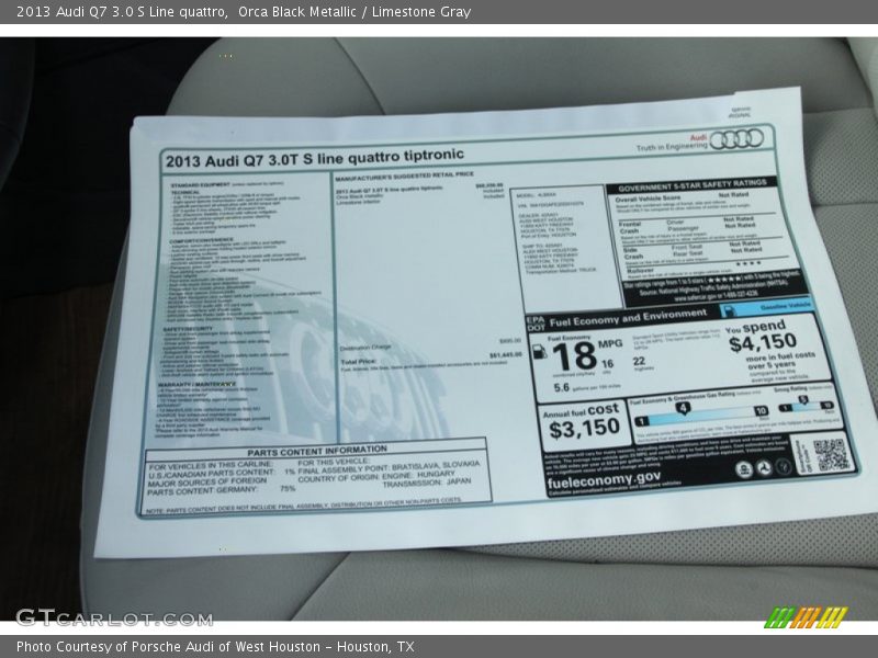  2013 Q7 3.0 S Line quattro Window Sticker