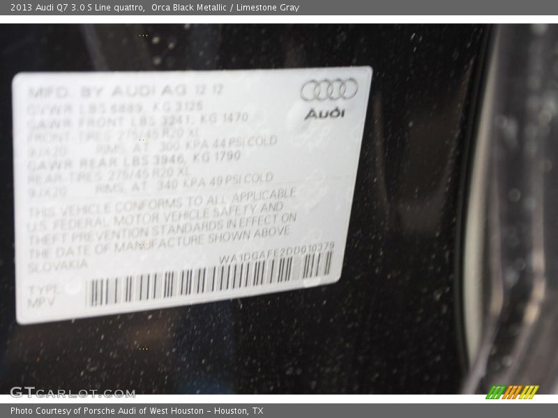Orca Black Metallic / Limestone Gray 2013 Audi Q7 3.0 S Line quattro
