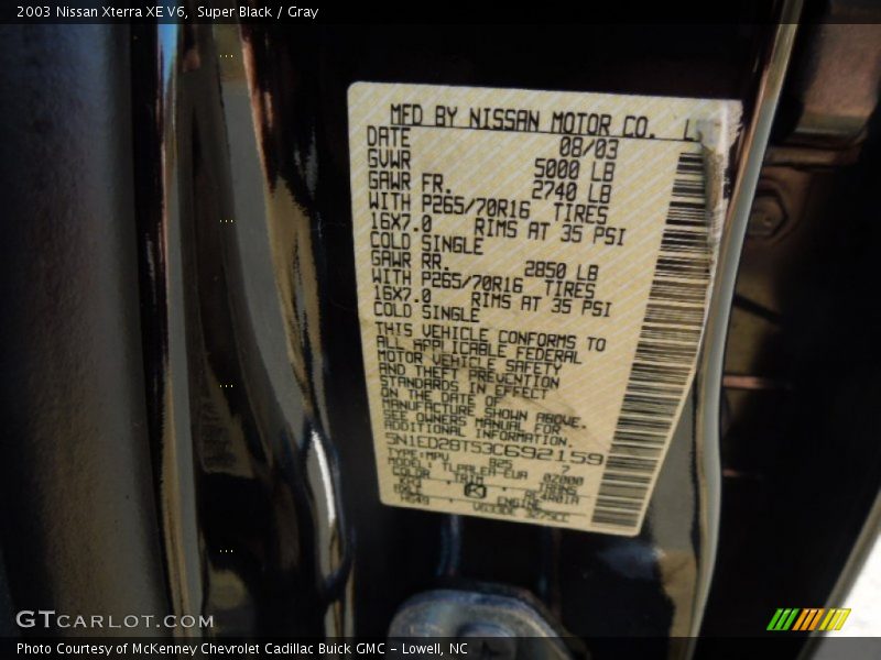 2003 Xterra XE V6 Super Black Color Code KH3