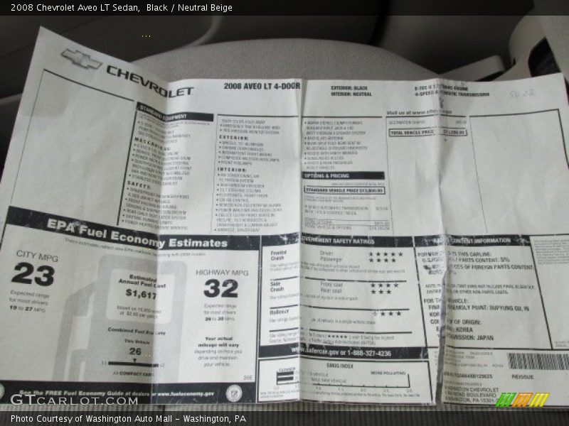  2008 Aveo LT Sedan Window Sticker