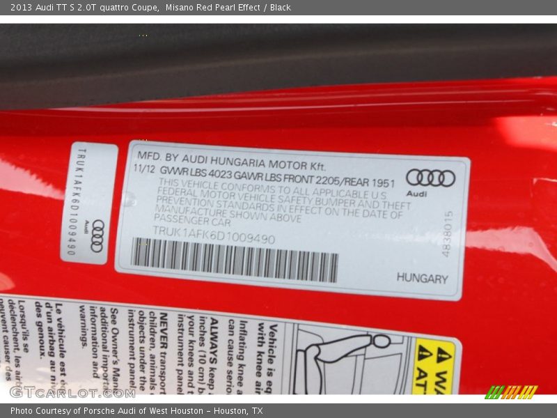 Misano Red Pearl Effect / Black 2013 Audi TT S 2.0T quattro Coupe