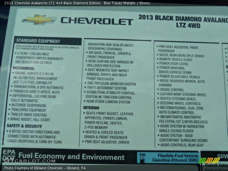 Blue Topaz Metallic / Ebony 2013 Chevrolet Avalanche LTZ 4x4 Black Diamond Edition