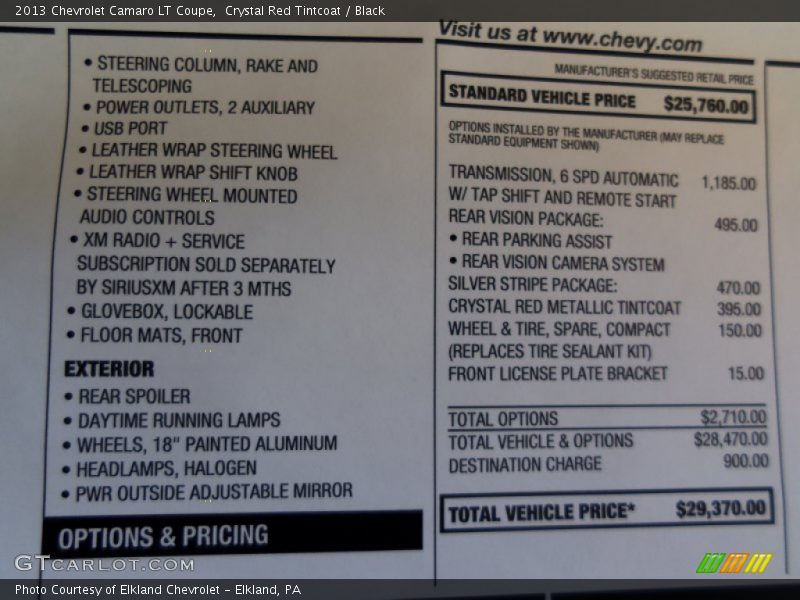 Crystal Red Tintcoat / Black 2013 Chevrolet Camaro LT Coupe