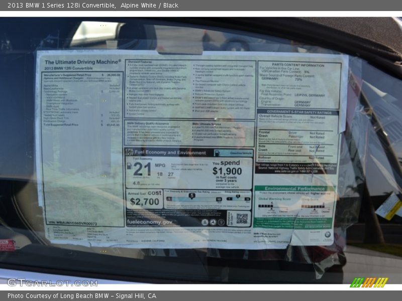  2013 1 Series 128i Convertible Window Sticker