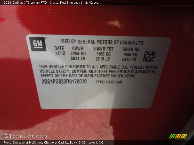 Crystal Red Tintcoat / Shale/Cocoa 2013 Cadillac XTS Luxury FWD