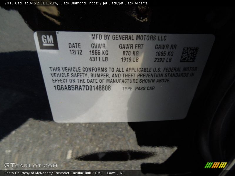 Black Diamond Tricoat / Jet Black/Jet Black Accents 2013 Cadillac ATS 2.5L Luxury
