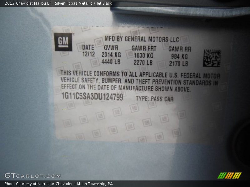 Silver Topaz Metallic / Jet Black 2013 Chevrolet Malibu LT