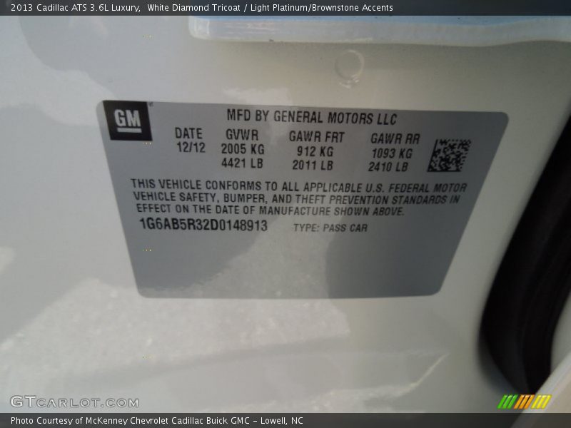 White Diamond Tricoat / Light Platinum/Brownstone Accents 2013 Cadillac ATS 3.6L Luxury