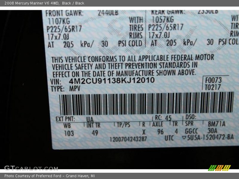 Black / Black 2008 Mercury Mariner V6 4WD