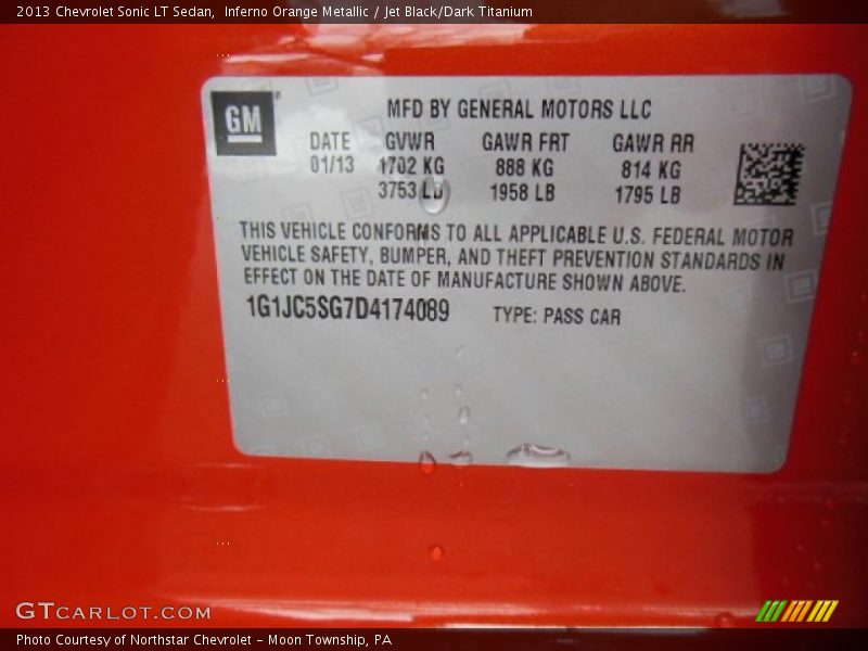 Inferno Orange Metallic / Jet Black/Dark Titanium 2013 Chevrolet Sonic LT Sedan