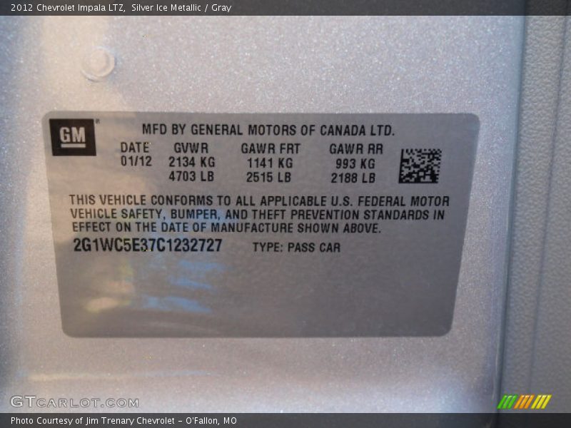 Silver Ice Metallic / Gray 2012 Chevrolet Impala LTZ
