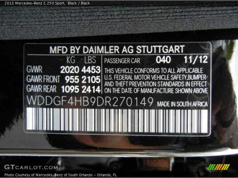 2013 C 250 Sport Black Color Code 040