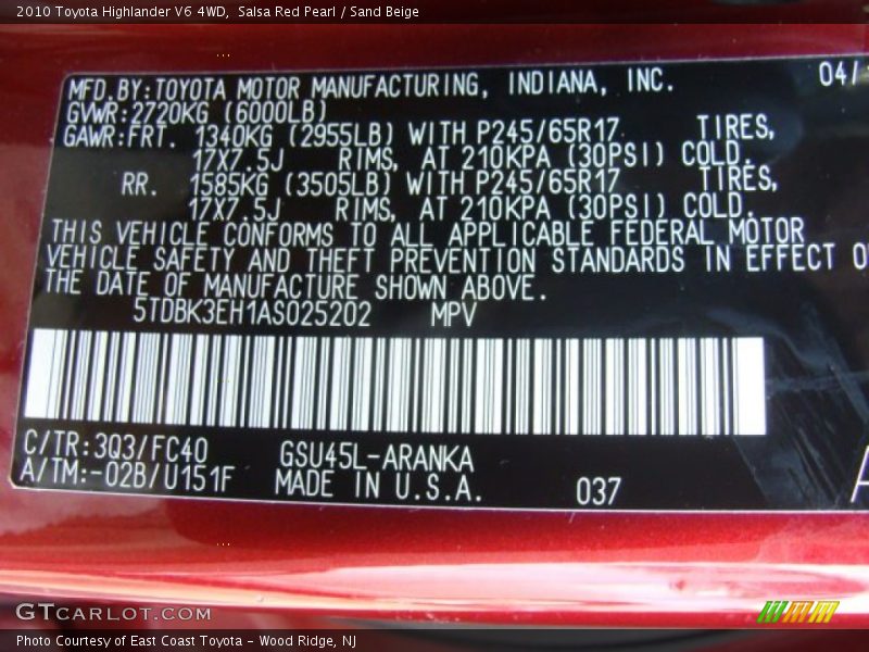 Salsa Red Pearl / Sand Beige 2010 Toyota Highlander V6 4WD