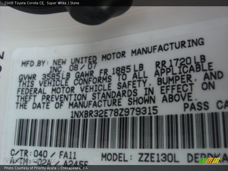Super White / Stone 2008 Toyota Corolla CE