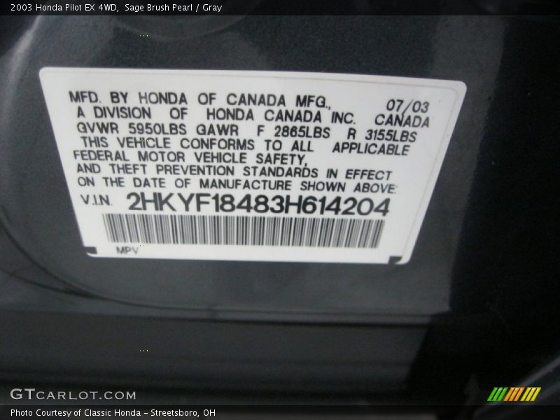 Sage Brush Pearl / Gray 2003 Honda Pilot EX 4WD