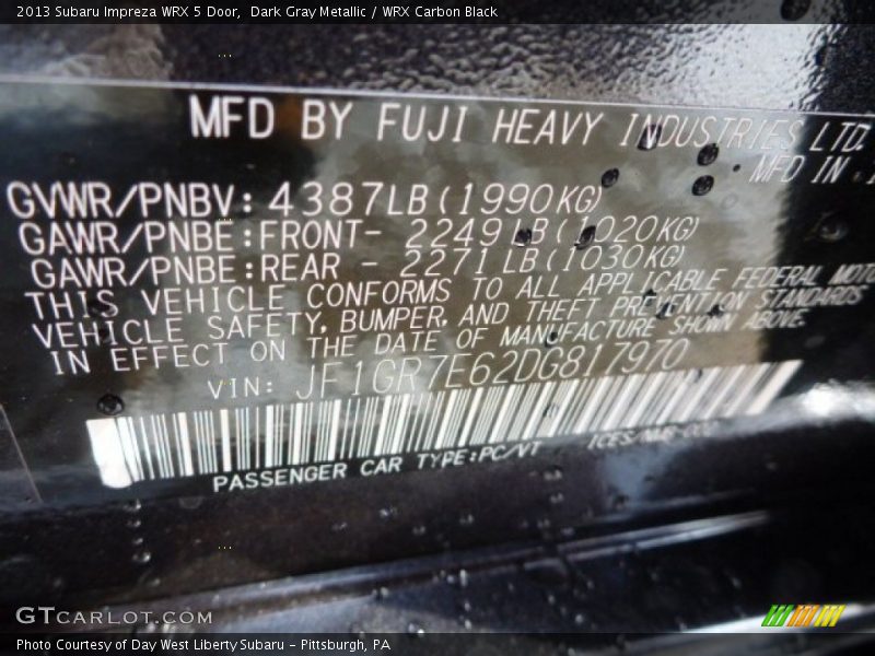 Dark Gray Metallic / WRX Carbon Black 2013 Subaru Impreza WRX 5 Door
