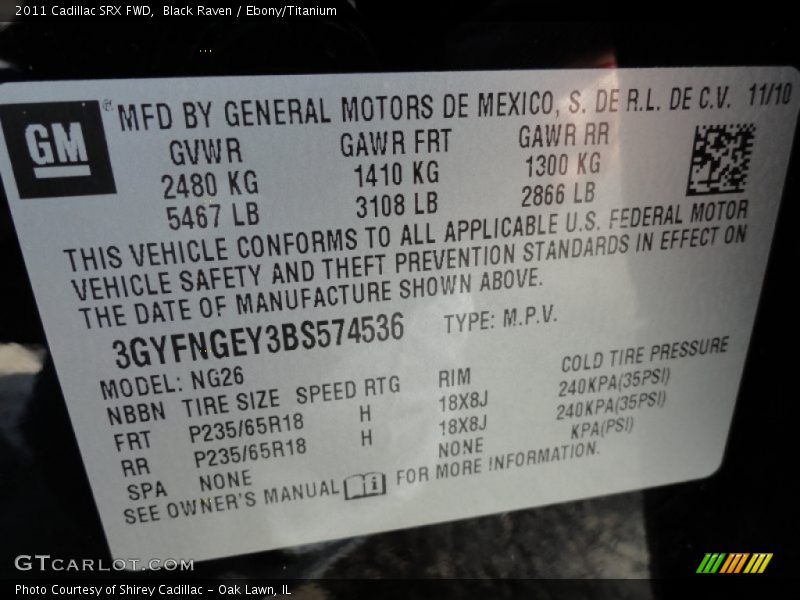 Black Raven / Ebony/Titanium 2011 Cadillac SRX FWD