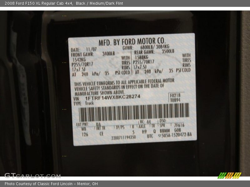 Black / Medium/Dark Flint 2008 Ford F150 XL Regular Cab 4x4